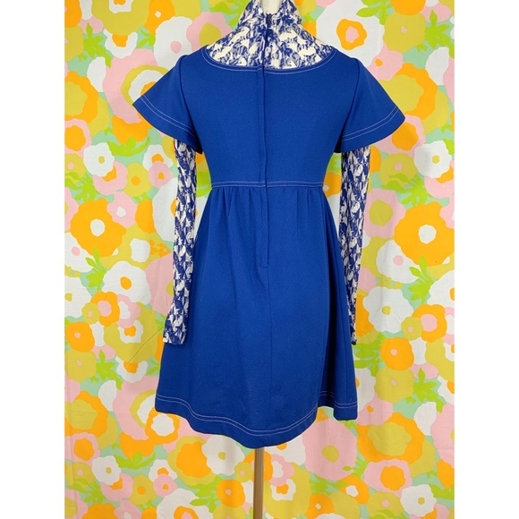 SOLD 60s 70s CATS Blue Baby Doll Mini GoGo Dress - Picture 4 of 4